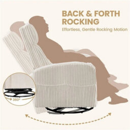 Beige Corduroy 360 Swivel Nursery Gliding Rocker Chair For Nursery Room - thumbnail 5