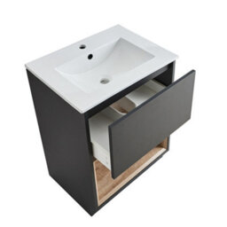Homestylestore Black Grey 610mm Bathroom Vanity Unit Open Shelf - thumbnail 2