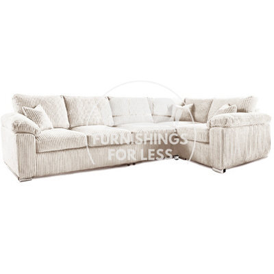 Furnishings For Less UK Delta Large Long Narrow Cream 5 Seater Corner Sofa Right Hand Facing Jumbo Cord L Shape