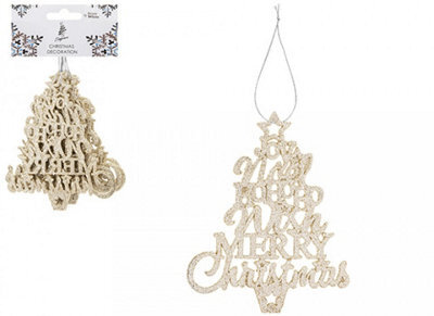 PMS Pack Of 6 Hanging Champagne Gold Glitter Trees For Christmas Decorations - image 1