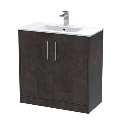 Hudson Reed Juno Floor Standing 2 Soft Close Door Vanity Unit With Minimalist 1 Tap Hole Basin In Metallic Slate Finish, 800mm - image 1