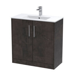Hudson Reed Juno Floor Standing 2 Soft Close Door Vanity Unit With Minimalist 1 Tap Hole Basin In Metallic Slate Finish, 800mm - thumbnail 1