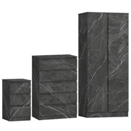 Zita Grey Marble Effect 3 Piece Set - 2 Door Wardrobe, 5 Drawer Chest & 3 Drawer Bedside, Stylish Bedroom Storage - thumbnail 6