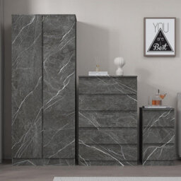 Zita Grey Marble Effect 3 Piece Set - 2 Door Wardrobe, 5 Drawer Chest & 3 Drawer Bedside, Stylish Bedroom Storage - thumbnail 3