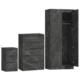Zita Grey Marble Effect 3 Piece Set - 2 Door Wardrobe, 5 Drawer Chest & 3 Drawer Bedside, Stylish Bedroom Storage - thumbnail 7