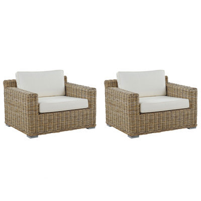 Beliani Set Of 2 Garden Armchairs Ardea Rattan Light Brown - image 1