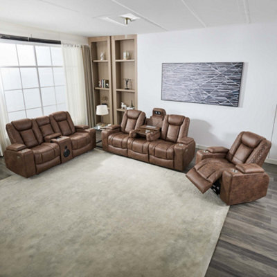 More4Homes Ashton 1+2+3 Seater Fabric Auto Recliner Sofa Set Brown - image 1