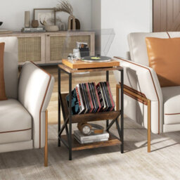 Costway 3-Tier Side Table Nightstand X-Shaped Record Player Stand W/ Magazine Holder