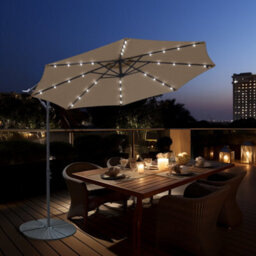 Sundaze 3M Taupe Garden Banana Parasol Cantilever Umbrella With Solar Led Lights Outdoor Patio