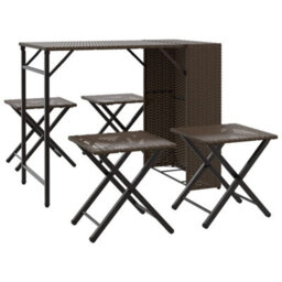 Berkfield 5 Piece Garden Dining Set Foldable Brown Poly Rattan - thumbnail 2