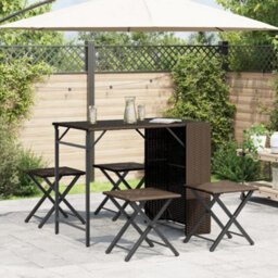 Berkfield 5 Piece Garden Dining Set Foldable Brown Poly Rattan - thumbnail 3