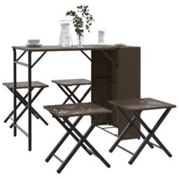 Berkfield 5 Piece Garden Dining Set Foldable Brown Poly Rattan - thumbnail 1