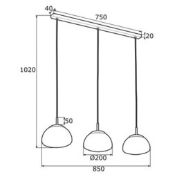 Luminosa Lighting Luminosa Trini Bar Pendant Ceiling 3 Light Opal Matt, Brass Steel - thumbnail 2