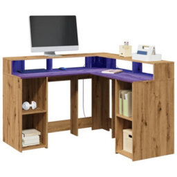 Berkfield Desk With Led Lights Artisian Oak 130X130X91 Cm Engineered Wood - thumbnail 1