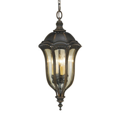 Stylish Outdoor Ip44 4 Bulb Chain Lantern With Walnut Finish And Led E14 Bulbs
