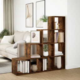 Berkfield Room Divider Bookcase 4-Tier Smoked Oak 131.5X29X131.5 Cm Engineered Wood - thumbnail 4
