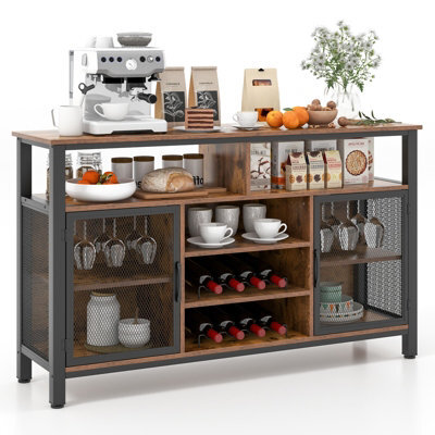 Costway Industrial Wine Bar Cabinet 140Cm Buffet Sideboard With 8-Bottle Wine Racks - image 1
