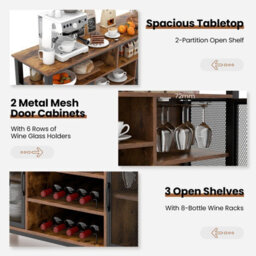 Costway Industrial Wine Bar Cabinet 140Cm Buffet Sideboard With 8-Bottle Wine Racks - thumbnail 6