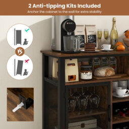 Costway Industrial Wine Bar Cabinet 140Cm Buffet Sideboard With 8-Bottle Wine Racks - thumbnail 7