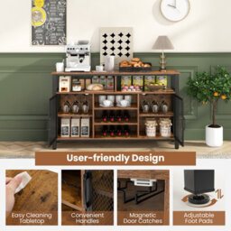 Costway Industrial Wine Bar Cabinet 140Cm Buffet Sideboard With 8-Bottle Wine Racks - thumbnail 9