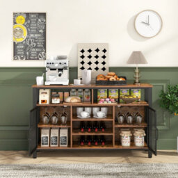 Costway Industrial Wine Bar Cabinet 140Cm Buffet Sideboard With 8-Bottle Wine Racks - thumbnail 4