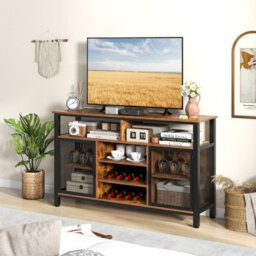 Costway Industrial Wine Bar Cabinet 140Cm Buffet Sideboard With 8-Bottle Wine Racks - thumbnail 5