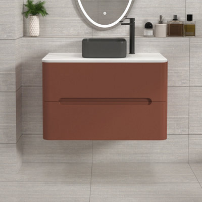 Royal Bathrooms Venice 800mm Terracotta Clay Wall Mounted Bathroom Countertop Vanity Unit 2 Drawer With Art Square Basin - image 1