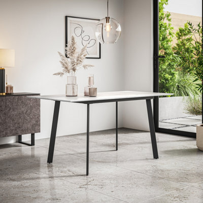 More4Homes Haydon Extending Dining Table Modern White Marble Effect Table Top W Black Legs - image 1