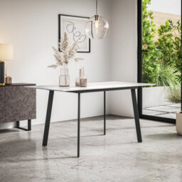 More4Homes Haydon Extending Dining Table Modern White Marble Effect Table Top W Black Legs - thumbnail 1