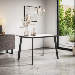 More4Homes Haydon Extending Dining Table Modern White Marble Effect Table Top W Black Legs - thumbnail 2