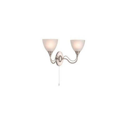 Luminosa Lighting Luminosa Santana Switched 2 Light Indoor Wall Light Satin Steel, Opal Glass, E14