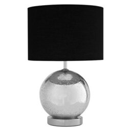 Orsina Chrome Ball Table Lamp With Black Fabric Shade, Decorative Bedside Light, Monochrome Desk Light Accent