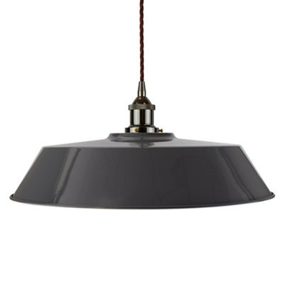 Slate Grey Large Chancery Painted Dome Pendant Light With Black Nickel Lamp Holder And Brown Twisted Cable - Se Home - image 1