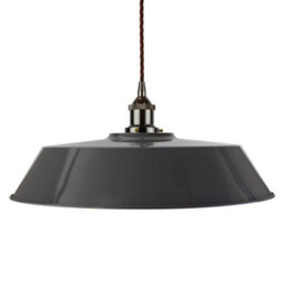 Slate Grey Large Chancery Painted Dome Pendant Light With Black Nickel Lamp Holder And Brown Twisted Cable - Se Home