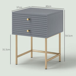 Homcom Bedside Tables Set Of 2 With 2 Drawers For Bedroom, Grey - thumbnail 3