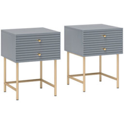 Homcom Bedside Tables Set Of 2 With 2 Drawers For Bedroom, Grey - thumbnail 2