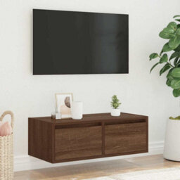 Berkfield Tv Cabinet With Led Lights Brown Oak 75X35.5X25 Cm - thumbnail 4