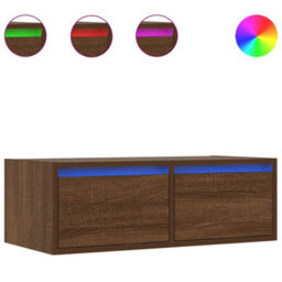 Berkfield Tv Cabinet With Led Lights Brown Oak 75X35.5X25 Cm - thumbnail 2