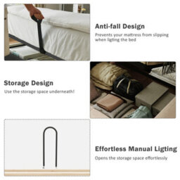Btm 5Ft King Upholstered Bed, Hydraulic Storage, Led Headboard With Usb  And Type C Charging, Device Shelf, Linen Beige - thumbnail 7