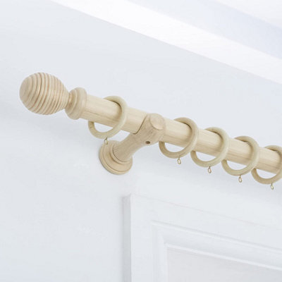 A.unique Home Ribbed Wooden Curtain Pole With Rings And Fittings - 35mm - 180Cm - Antique Vanilla - image 1