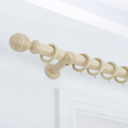 A.unique Home Ribbed Wooden Curtain Pole With Rings And Fittings - 35mm - 180Cm - Antique Vanilla - thumbnail 1