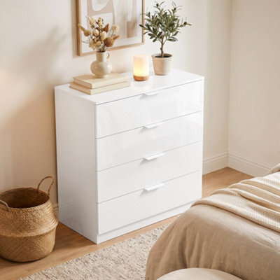Homcom High Gloss 4-Drawer Chest Of Drawers With Smooth Runners, White - image 1