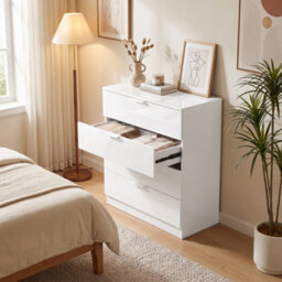 Homcom High Gloss 4-Drawer Chest Of Drawers With Smooth Runners, White - thumbnail 8