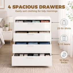 Homcom High Gloss 4-Drawer Chest Of Drawers With Smooth Runners, White - thumbnail 5