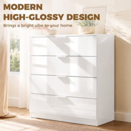 Homcom High Gloss 4-Drawer Chest Of Drawers With Smooth Runners, White - thumbnail 4