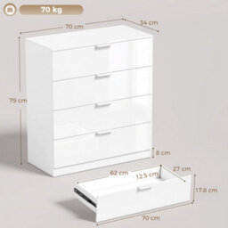Homcom High Gloss 4-Drawer Chest Of Drawers With Smooth Runners, White - thumbnail 3