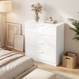 Homcom High Gloss 4-Drawer Chest Of Drawers With Smooth Runners, White - thumbnail 2