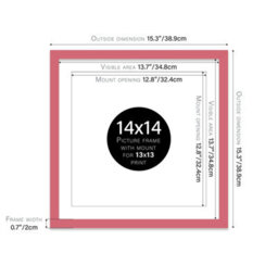 "14X14"" Pink Picture Frame - 14X14"" Square Frame With 13X13"" Mount For 14X14""/13X13"" Pictures Moderrn Style Thin Edge, 1 Pack" - thumbnail 2