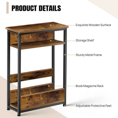 46X18X62.5Cm Slim Side Table Narrow End Table Bedside Tables Small Table Metal Frame Bedroom - image 1