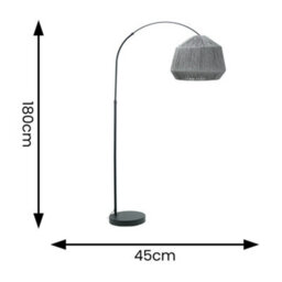 Valuelights Louis Black Arched Curved Floor Lamp With Grey Rope Dome Lamp Shade And Led Bulb - thumbnail 4